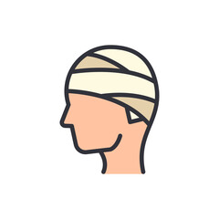 Injured person with bandage on head for medical care and protection