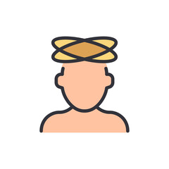 Person dizzy with swirling symbols overhead conveying feeling unwell situation