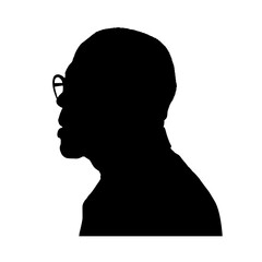 Silhouette of an elderly Black man wearing glasses – vector illustration.