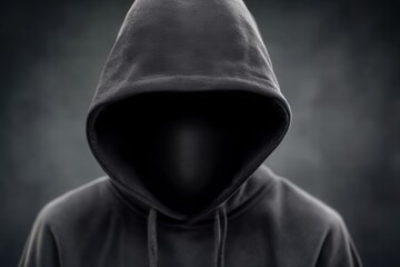 Mysterious figure in black hoodie against a dark background symbolizing anonymity and modern identity exploration captured with striking visual intrigue captured with clarity