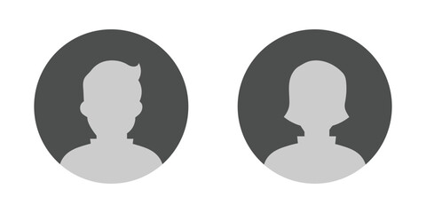 Set of male and female avatars. Abstract user profile icons and silhouettes. Vector badges for unknown or anonymous people.