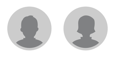 Simple gray avatar icons representing male and female profiles. Profile and people silhouette collection. Persons symbol. User icon of woman and man.