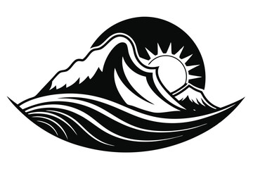 Mountain peak reflects in water under shining sun, revealing a monochrome nature scenery