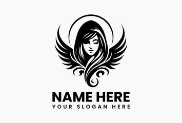 Obraz premium Stylized Winged Woman Vector Graphic. Serene Angelic Vector Logo Design