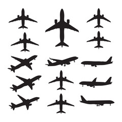 Set of plane silhouette on white background