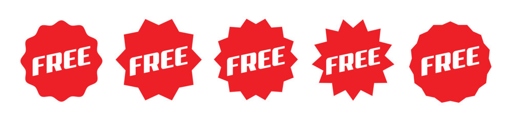 Free tag red special offer icon sticker and deal label variations set