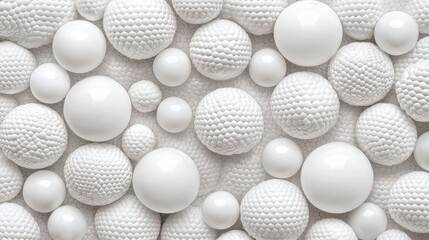 Fototapeta premium White golf balls arranged neatly on a green grass surface with natural lighting and soft shadows