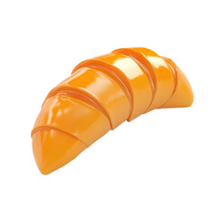 A glossy orange croissant on a colorful striped background