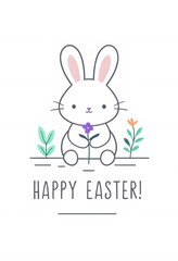 Cheerful Minimalist Bunny Holding Flower – Happy Easter Greeting Card Design