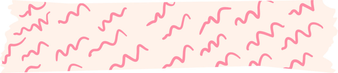 Coquette Plaid Washi Tape Girly Scrapbook Pink and Red Stripes, Hand Drawn Simple Doodle Patterned Scribbles, Hearts and Stars, Wave Whimsical Groovy Vector Isolated Design Element