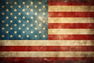 Fototapeta premium Retro USA Flag Background With Torn Edges and Faded Colors