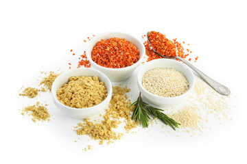 Set of different aromatic spices isolated on white