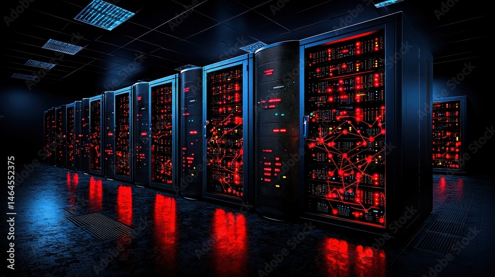 Poster professional server room showcasing advanced technology and efficient infrastructure for data storag
