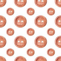 Watercolor seamless pattern with buttons on white background. Handicrafts and sewing