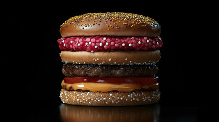 Stacked burger captured in studio setting perfect for food photography and culinary presentation