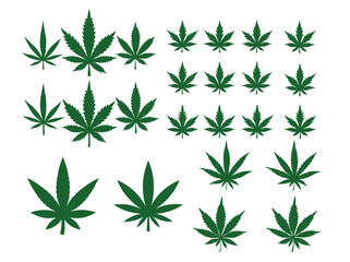 Green cannabis leaf silhouettes arranged in a grid pattern.  graphic design featuring a grid of twelve identical, solid green cannabis leaf silhouettes against a pure white background. cannabis, marij