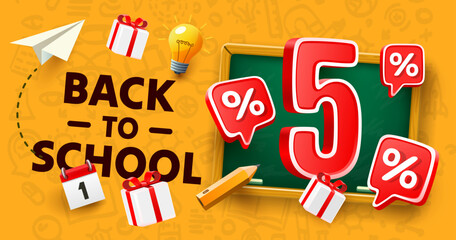 Back to School special offer, Sale 5 percent. Vector illustration 