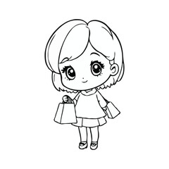 Silhouette of little girl with  shopping big 