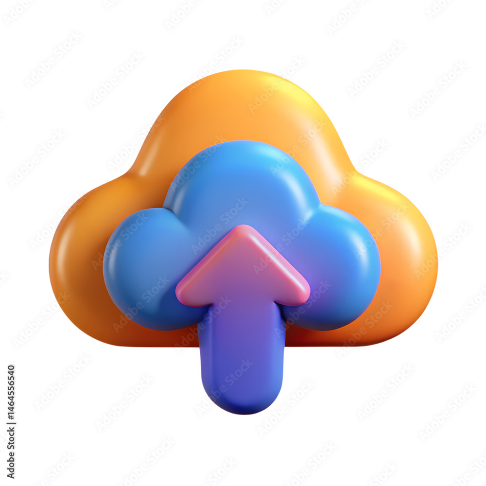 Poster colorful 3d rendering of cloud upload icon represents file storage and data synchronization processe