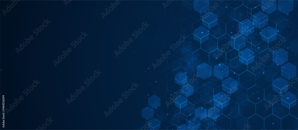 Poster digital technology background. abstract hexagons background with lines and dots. design for science,