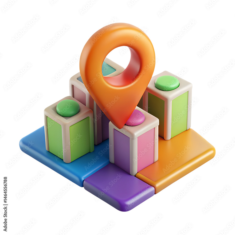 Aufkleber high quality 3d rendering icon of a location marker with colorful block structures representing urba