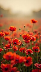 Fototapeta premium Poppy-field-sunrise-red-flowers-nature-photography-beautiful-landscape