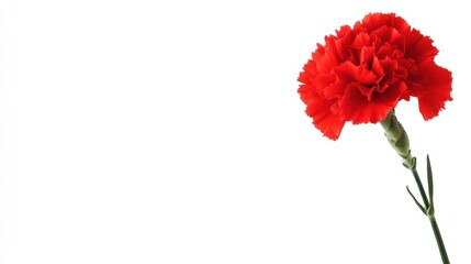 Single red carnation flower on white background