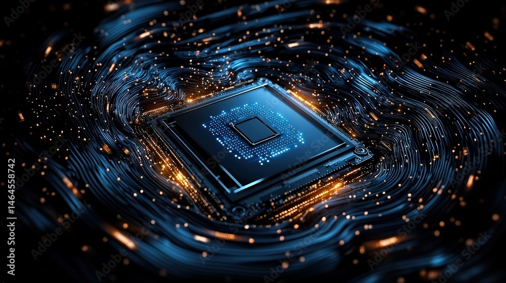 Poster detailed close-up of a cpu chip highlighting complex circuits and microprocessor technology