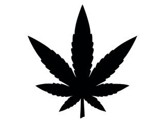 Silhouette of a Cannabis Leaf, marijuana leaf vector black illustration, silhouette of a cannabis leaf against a pure white background. leaf, silhouette, black and white, simple, graphic, icon, logo, 