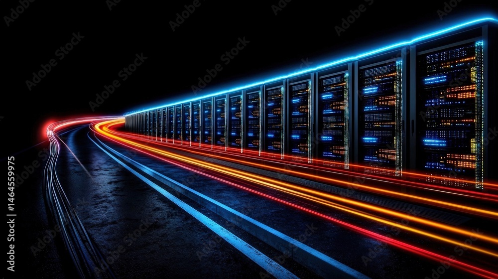 Poster high-tech server rack in a secure server room showcasing advanced computer technology and setup