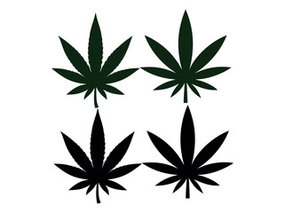 Bundle Isolated Cannabis Leaf Silhouettes Against a White Background, features four distinct, detailed silhouettes of cannabis leaves against a plain white background. marijuana, cannabis, marijuana, 