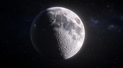 Pixelated Half Moon In The Night Sky