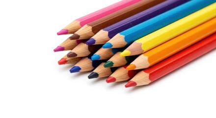 Fototapeta premium Arrangement of colorful pencils on white