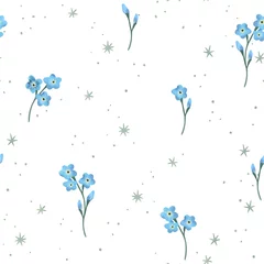 Gordijnen Forget-me-not flower seamless pattern. Floral Watercolor illustration for textile. © Tatiana 