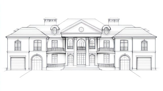 Classical style house architectural sketch drawing
