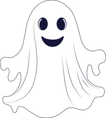 Illustration of cute smiling ghost isolated on transparent background for halloween banner design or horror banner.