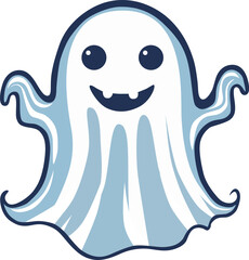 Adorable happy ghost. Cartoon character. Vector illustration. Cute friendly ghost. Halloween design.