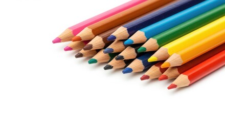 Fototapeta premium Collection of colorful pencils on white background