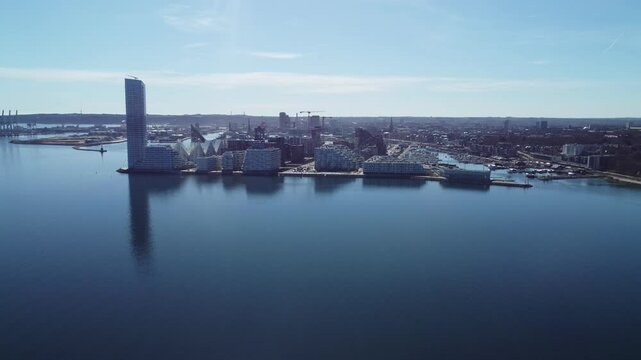Aarhus oe with the Lighthouse and Aarhus harbour entrance.