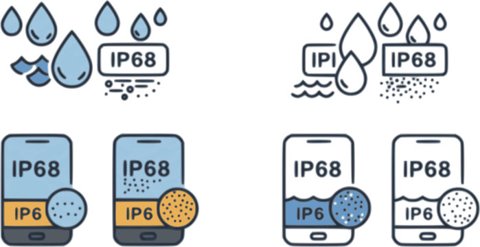 IP68 waterproof and dustproof vector icon. vector set