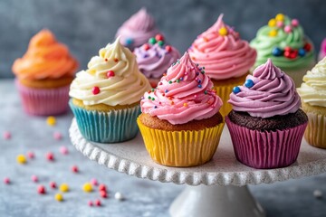 Cupcakes with piped frosting and sprinkles