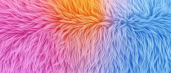 Fototapeta premium Colorful fuzzy texture with pink, orange, and blue hues. Soft fur background, abstract pattern