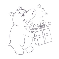 Joyful Hippo Delivers a Wrapped Gift With Love and Excitement for the Celebration Ahead