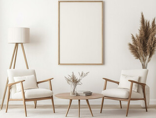 A Beautiful Pleasant In A House Sitting Area With Blank Wooden Frame Mockup