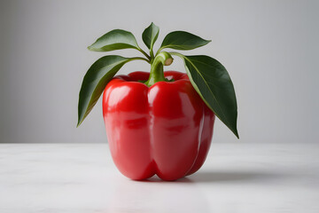 High-resolution studio shot of a red bell pepper with a vibrant color and shiny surface