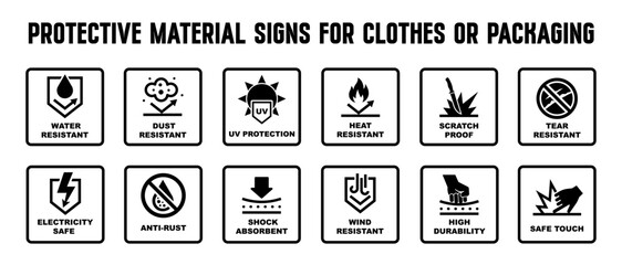 Signs for clothes or packaging or protective material
