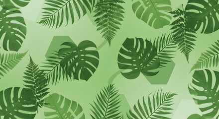 Abstract Green Foliage Background with Tropical Leaf Pattern