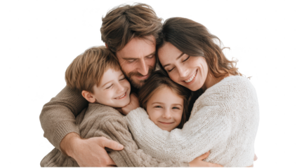 Family transparent hug together mockup isolated png with no background.