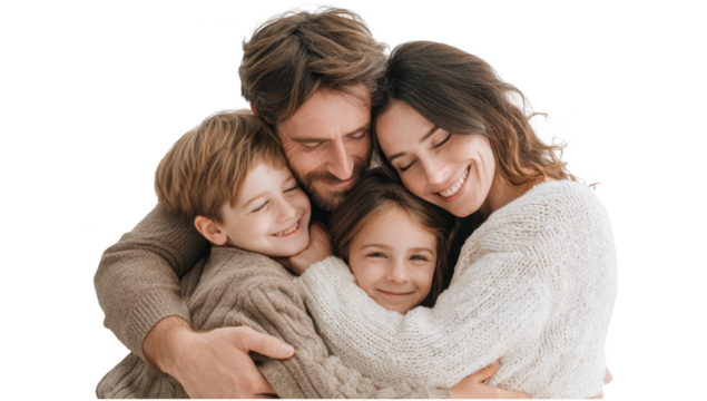 Family transparent hug together mockup isolated png with no background.