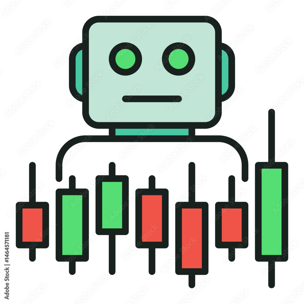 Poster candlestick chart and trading bot vector automation tools for traders colored icon or design element